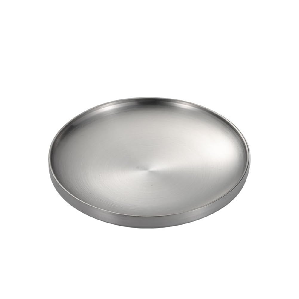 Hndhbfgrt Thick Stainless Steel Round Dessert Dishes Tray Double-Layer Anti-Scratch Dinner Plates for Home Decorations A