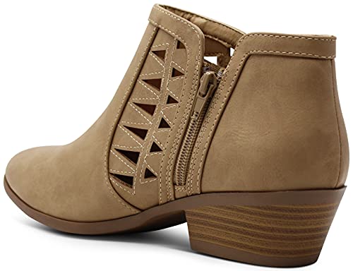 Marcorepublic Oslo Womens Perforated Cutout Chunky Shoes - Casual And Comfortable Ankle Booties & Block Stacked Boot Heels For Women - (Camel Pu) - 8 #TOP6