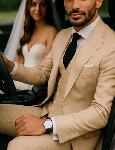 MoranX Men's Suits Regular Fit 3 Pieces Double Breasted Formal Business Tuxedos Blazer Vest Pants for Wedding Grooms3