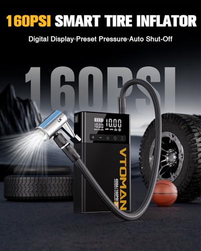 Image of VTOMAN X7 4250A Jump Starter with 160PSI Air Compressor, 12V Lithium Jump Box, Auto-Shutoff Tire Inflator & QC 3.0 Charger, Portable Battery Booster for Up to 10L Gas /Diesel Pickup, Truck, SUV