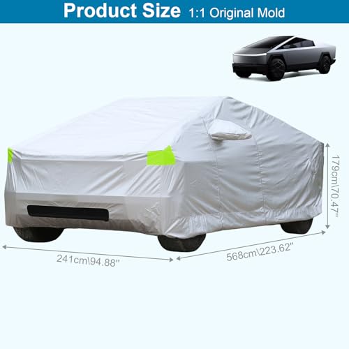 Image of Car Cover for Tesla Cybertruck with Storage Bag and Windproof Bands, Outdoor Full Car Cover for All Weather, Fit for Cybertruck Accessories, UV Protection Snow Hail Protector Cover