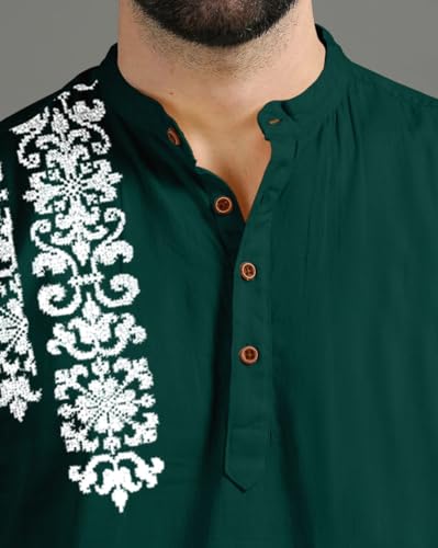 Image of FINIVO FASHION Men's Regular Fit Cotton Blend Kurta Shirt | Full Sleeve Ethnic Shirt with Mandarin Collar and Button Placket | Casual Kurta for Daily and Traditional Use