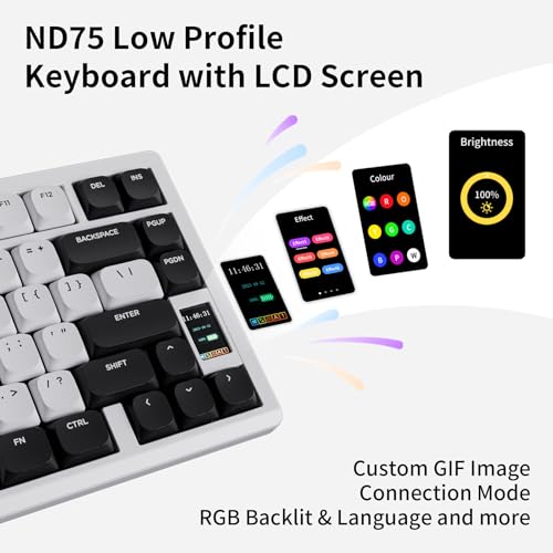 Image of Chilkey ND75 LP Low Profile Aluminum Mechanical Keyboard, 75 Percent Wireless Gaming Keyboard w /Screen, Tri-Mode, Quick Disassembly, RGB Backlit Key Board for Laptop Office PC (White)