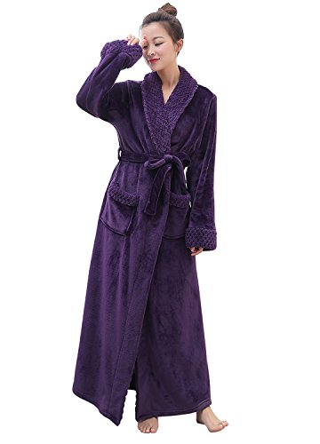 Women's Luxurious Fleece Bath Robe Plush Soft Warm Long Terry Bathrobe Full Length Sleepwear, Small/Medium