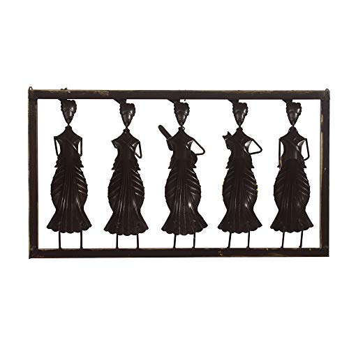 Image of Ecraftindia Set of 5 Tribal Women Playing Different Musical Instruments Colorful Decorative Iron Wall Hanging, Orange, Blue, Green, Brown and Purple, One Size (Irlady506)