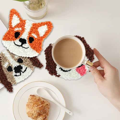 Kit de posavasos de aguja perforadora de gato y perro para tejer en casa 2