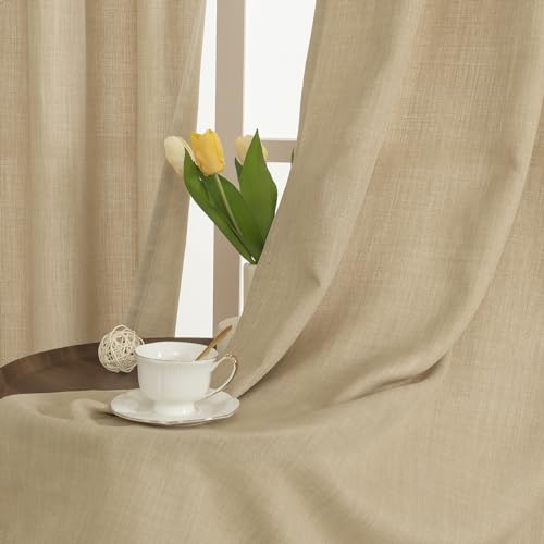 Image of LAMIT Extra Long Linen Curtains 108 Inches Long 2 Panels Set, Bedroom Faux Linen Textured Light Filtering Privacy Drapes Burlap Panels for Farmhouse /Living Room, 52 x 108 Inch, Natural Tan