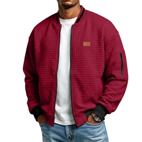 Quilted Bomber Jacket Men Lightweight Fall Zip Up Jacket with Sleeve Pocket - image 1
