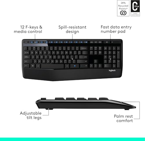 Image of Logitech MK345 Wireless Keyboard and Mouse Combo with Palm Rest, 2.4 GHz USB Receiver, Compatible with PC, Laptop, Black (Pack of 4)