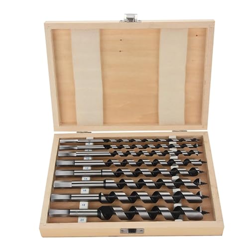 8PCS 6/8/10/12/14/16/18/20 mm Wood Auger Drill Bit Set Carbon Steel Auger Drill Bit with Wooden Case Precision Wood Bits for Carpentry DIY Woodworking Projects