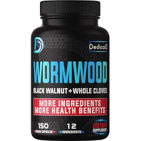 DEDICAD Premium Wormwood Extract Capsules 8050mg 5 Month Supply for Digestive, Immune & Optimal Health Support - 12 Herbs Blended with Black Walnut Leaves, Ginger, Turmeric & More - 150 Counts Cover