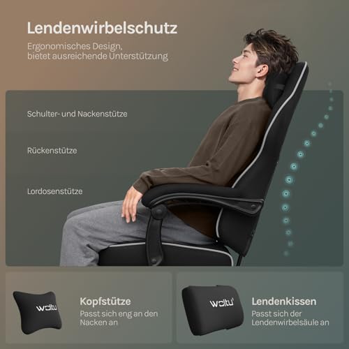 WOLTU Gaming Stuhl,Erwachsenen Computersessel,Federpolsterung,Schwarz – Ansicht 5