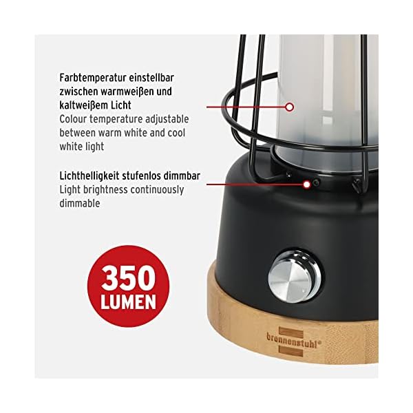Brennenstuhl LED Akku Campinglampe CAL 1 (350 lm, IP44, bis zu 75h Leuchtdauer, stufenlos dimmbar, mit integrierter… – Bild 4