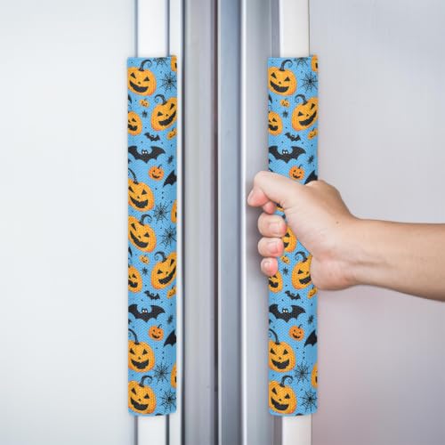 Image of Pardick Refrigerator Door Handle Covers Set of 2, Halloween Pumpkin Bat Fridge Handle Cover Washable Fridge Dishwasher Oven Door Decor Protector Handle Cover, Keep Your Kitchen Appliance Clean