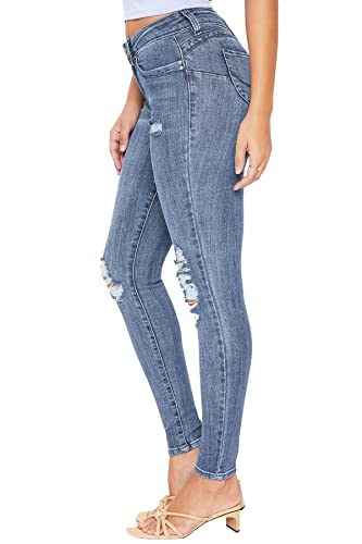 Ymi Women's Junior Wannabettabutt Mid-Rise Skinny Jean With Distressed Details (9, Potassium+Rips 2060M) #TOP1