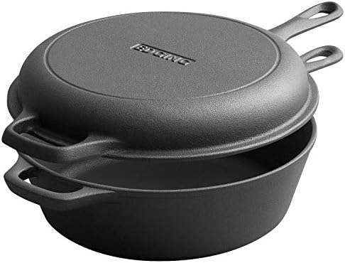 2-in-1 Pre-Seasoned Cast Iron Dutch Oven Pot with Skillet Lid Set, 10" Skillet 3QT Pot for Cooking, Baking, Frying and Camping - Thumbnail 3