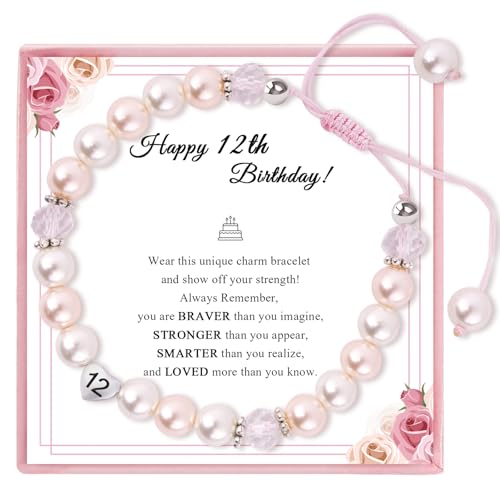 Image of Birthday Gifts for Girls Bracelets, Beaded Bracelets as 1 3 4 5 6 7 8 9 10 11 Year Old Girl Birthday Girls Presents, Adjustable Pearl Bracelet with Letter as Birthdays Girl for Daughter Niece