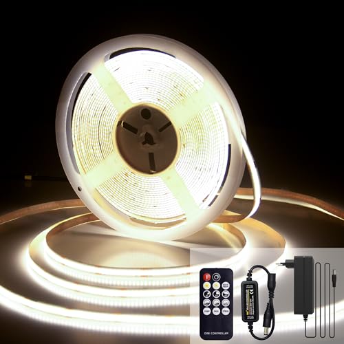 luktix Striscia LED Bianca Naturale 10m, 4000K Striscia LED Dimmerabile 24V, CRI92 +, larghezza 8mm, con Telecomando e alimentazione, per la decorazione domestica, cucina, specchio (4000K, 10M)
