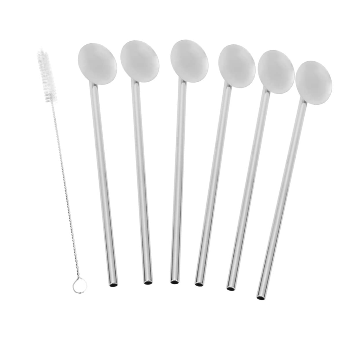 OFFSCH Stainless Steel Straw Spoon Set 7pcs Metal Stirrers Coffee Scoop Perfect for Office Party