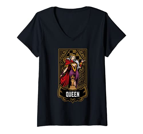Womens Queen Chess Game Piece Chess Club Players Gambit Red Team V-Neck T-Shirt, Black