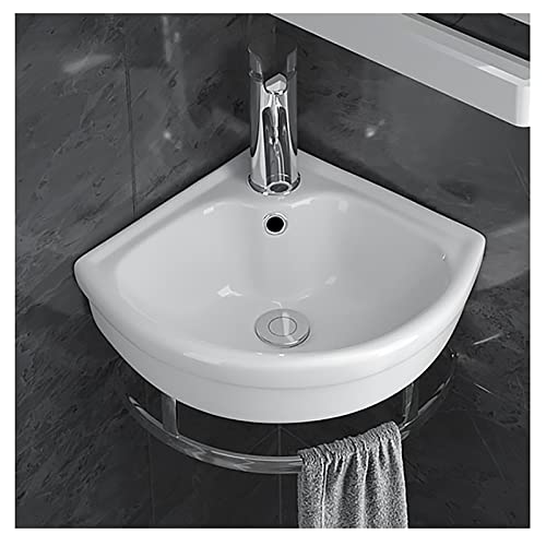 ARHAMS Vasque d'Angle Suspendu à Poser, Lavabo Salle de Bain, Lave Main Gain de Place, Mini Lavabo...