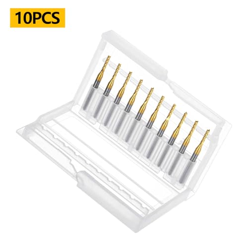 Image of Tools 10Pcs 1.8mm TiN Coating Solid Carbide End Mill Engraving Milling Cutter CNC Router Bits for PCB Machine, 1 /8 inch Shank 1BOX