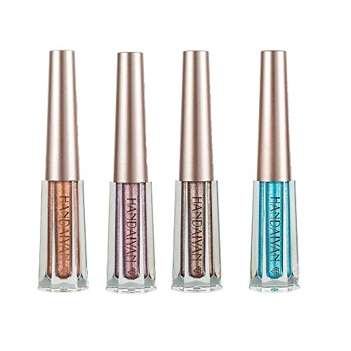 Diamond Liquid Eyeshadow 4 Colors Glitter Shimmer Eyeshadow Deep Stereoscopic Long Lasting Liquid Eyeshadow Set Matte Eye Shadow Sparkling Shimmer Eyes Makeup for Women Girl (4 Color C)