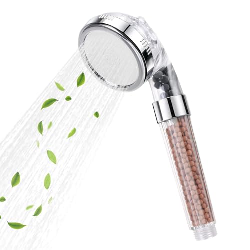Vicloon Wassersparender Duschkopf, Ionen Duschkopf, Wassersparend Duschbrause mit Mineralsteinen, Regendusche Handbrause Brausekopf, 3 Strahlarten mit Kalkfilter, Chrom