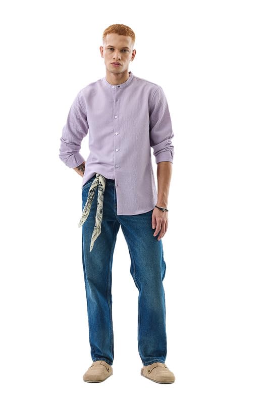 Image of SNITCH Lavender Textured Cotton-Lycra Blend Shirt