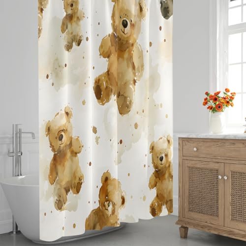 Rideau de douche rustique ours aquarelle étanche bain - 8
