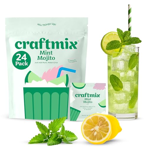 Image of Craftmix Mint Mojito Cocktail & Mocktail Drink Mixer, Pack of 24 | Skinny Mixes, Water Flavoring Packets, Made with Real Fruit, Vegan Low-Carb, Low-Sugar, Non-GMO, Dairy Free, Gluten Free