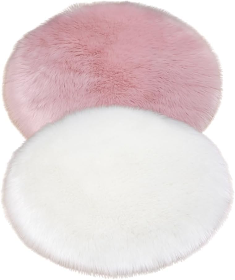Adaxis Mini Faux Fur Area Rugs Fluffy Living Room Small Size Fit,for Tabletop Photography,Home Decor,Product Display,Locker Accessories for Girls (2Pc (12x12 White & Pink Round), White)-image-3