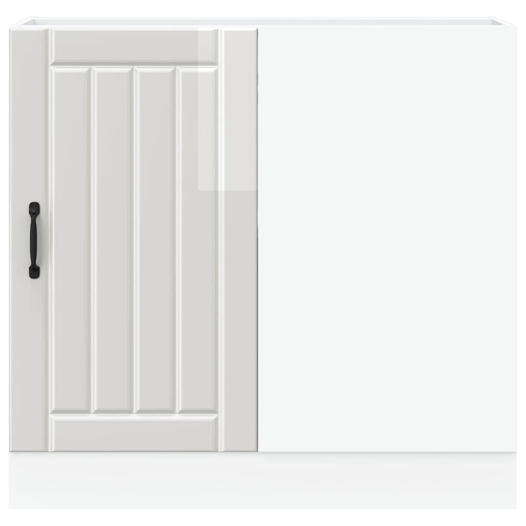 Küchenunterschrank Lucca Hochglanzweiß aus Holzwerkstoff 86 x 46 x 81,5 cm, mit verstellbaren Füßen, Stauraum für Töpfe, Teller und Küchenzubehör, pflegeleicht