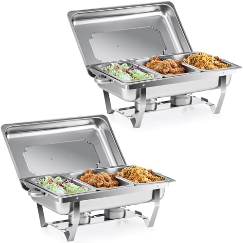 Wilprep Chafing Dish Edelstahl 9L Buffet-Set Warmhaltebehälter Speisenwärmer Wärmebehälter Rechaud für Catering, Buffet und Party (2 Set 3x1/3 GN-Behälter)
