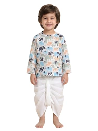 Image of POLKA TOTS 100% Cotton Elegant Traditional Dhoti Kurta Set for Baby Boys | Ultra-soft Cotton Ethnic Dress for Festivals and Weddings | Traditional Angrakha Dress for Kids Boys