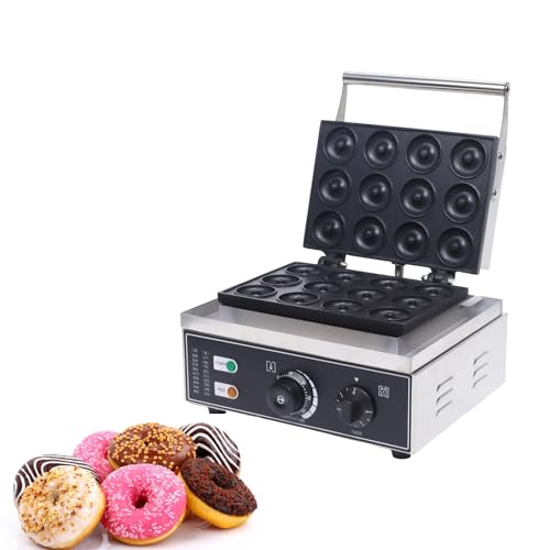 1500W Commercial Waffle Donut Machine,110V 12 Holes Doughnut Baker Maker Machine,122-572℉ Temperature for Professional Kitchen, Bakery, Dessert Shop