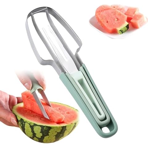 3-in-1 Watermelon Fork Slicer Cutter，Stainless Steel Watermelon Popsicle Cutter Watermelon Cutter Slicer Tool Melon Cutter Knife Portability Fruit Fork for Camping Kitchen Gadgets Cover