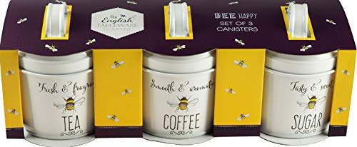 English Tableware Co Set of 3 Bee Happy Enamel Tea Coffee Sugar Storage Canisters - Image 4