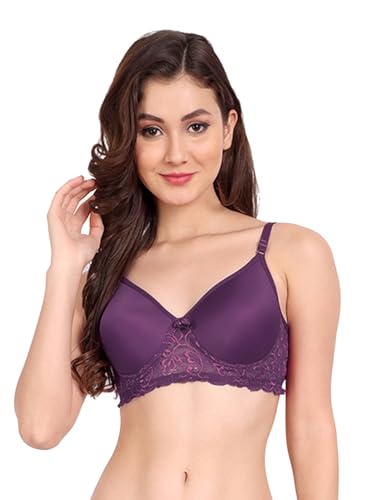 Image of FIMS - Fashion is my style Women Cotton Blend Lace Lightly Padded Bra Seamless Purple Size 36B
