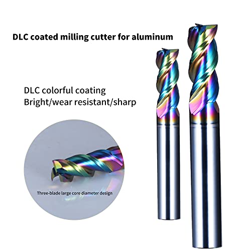 Image of XJL DLC Coating End Mill for Aluminum Carbide End Mills Set Square Nose 3 Flutes Milling Cutter for 6061 Aluminum Alloy