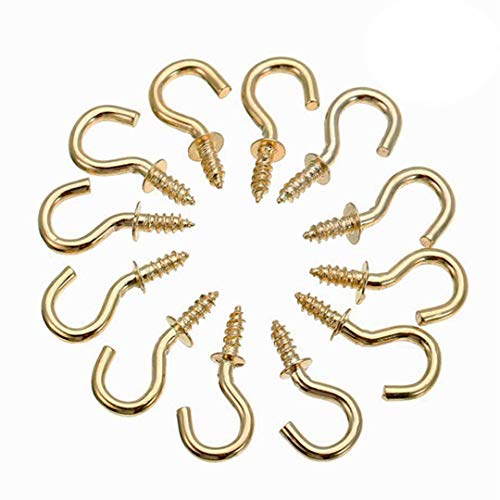 Mini Ceiling Screw Hooks Hanging Cup Hooks Brass Plated 50 Pcs (1/2 inch)