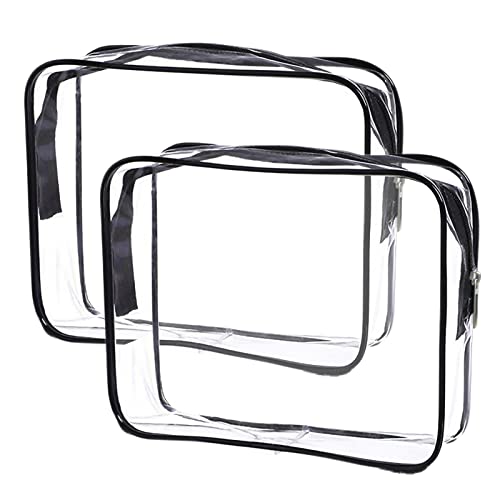Cosywell Clear Toiletry Bag Quart Size Bag 2Pcs Travel Makeup Cosmetic Bag PVC Toiletries Cosmetic Pouch for Women Men (M)