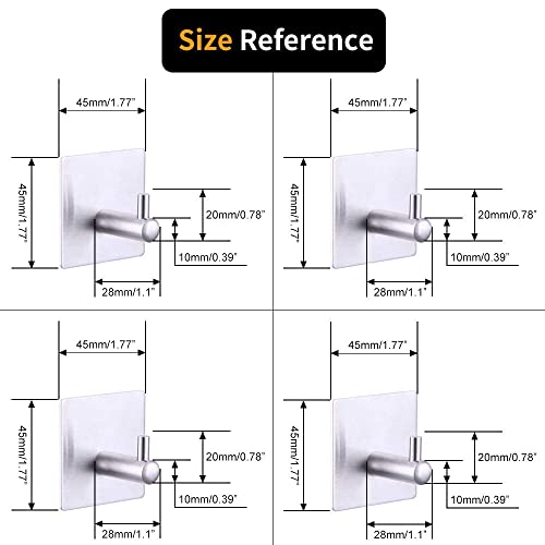 Kimzcn Adhesive Hooks Heavy Duty Wall Hooks Waterproof Stainless Steel Hooks, Towel Robe Hook Rack Wall Mount - Bathroom And Bedroom 4-Packs Brushed #TOP5