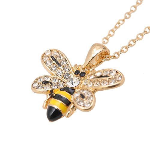ESPY Crystal Embedded Yellow and Black Flying Bumble Bee Necklace3