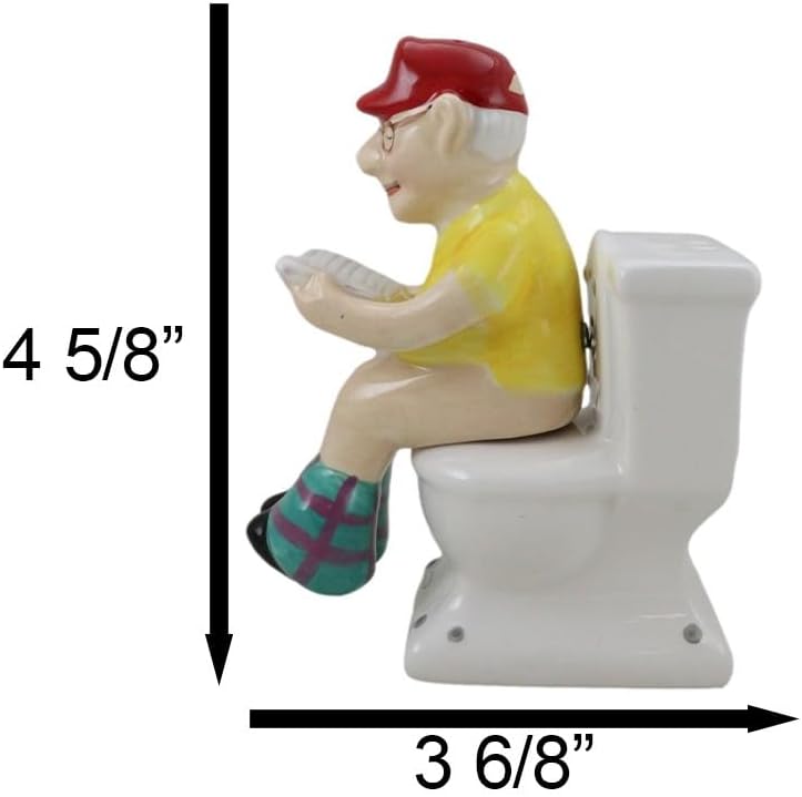 Miniatura 2 de Ebros Gift Rutina matutina lectura viejo abuelo con pantalones abajo sentado en el inodoro asiento de cerámica sal y pimentero conjunto de figuras