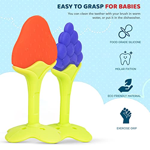 Image of Baybee Natural Silicone Baby Teether for 3-12 Months | Soft Grape Shape Safe Teething Toy for Infants Pack of 2 | BPA-Free Teethers Chew Toy Non-Toxic Food Grade Soother | Teething Relief for Babies