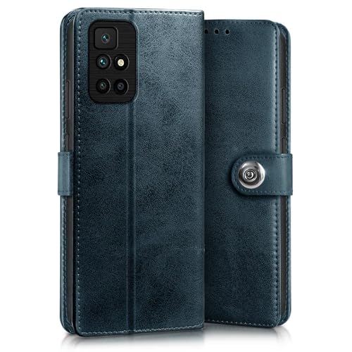 Image of WOW IMAGINE Shock Proof Flip Cover Back Case for Xiaomi Mi Redmi 10 Prime (Magnetic Button Flip Case | Wallet Pockets & Stand | Leather Finish | Oxford Blue)