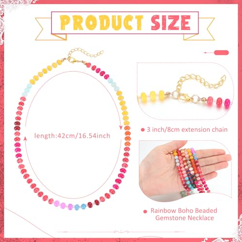 3 Pcs Boho Bead Chokers - Colorful Rainbow Beaded Gemstone Necklaces for Women Natural Stone Necklaces for Summer Beach Jewelry Gift3