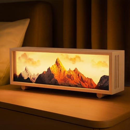 JOHOUSE Nature Decor Ambient Lamp-Inspired Unique Lamp– Mountain Scene Wooden Warm Lights for Bedroom, Cozy Bedroom/Living Room Vintage Decor, Housewarming Birthday Valentine's Day Mother's Day Gift