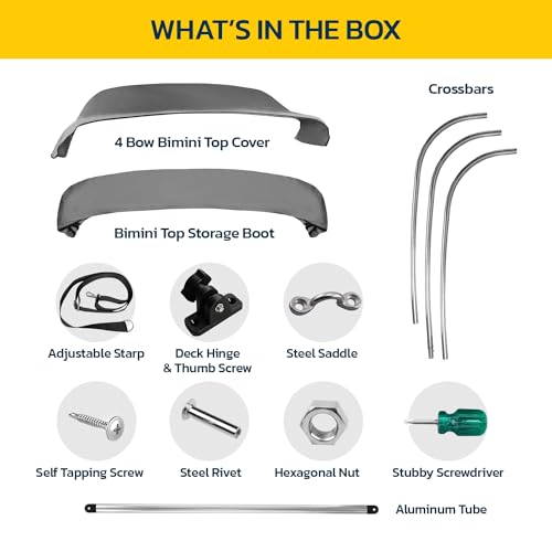 Seal Skin Covers 3 Bow / 4 Bow Bimini Top for Boats, Marine Grade Waterproof Canopy Cover with Frame, Durable Sun Shade Cover, Mounting Hardware, Rear Straps & Storage Boot (8'L X 54